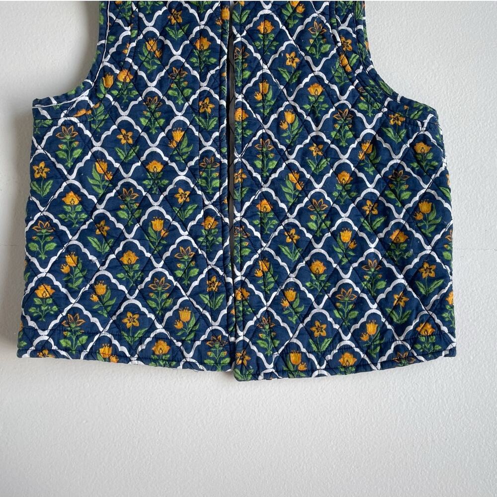 JAPNA Quilted Floral Indian Cotton Open Vest / Sz M / Boho Retro Hippie - Picture 5 of 10